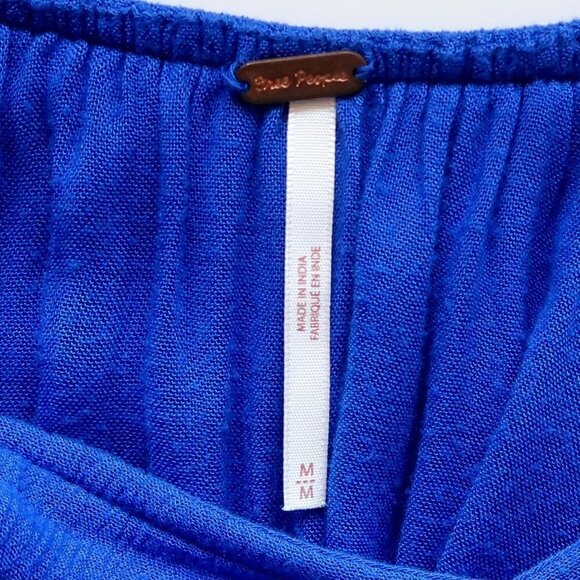 Free People Oxford Embroidered Blue Long Sleeve Cutout Back Mini Shift Dress M - Picture 11 of 16